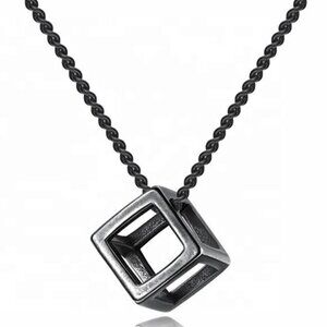 ❤️NEW TUNGSTEN SQUARE HOLLOW BOX CUBE PENDANT NECKLACE, N90201P156